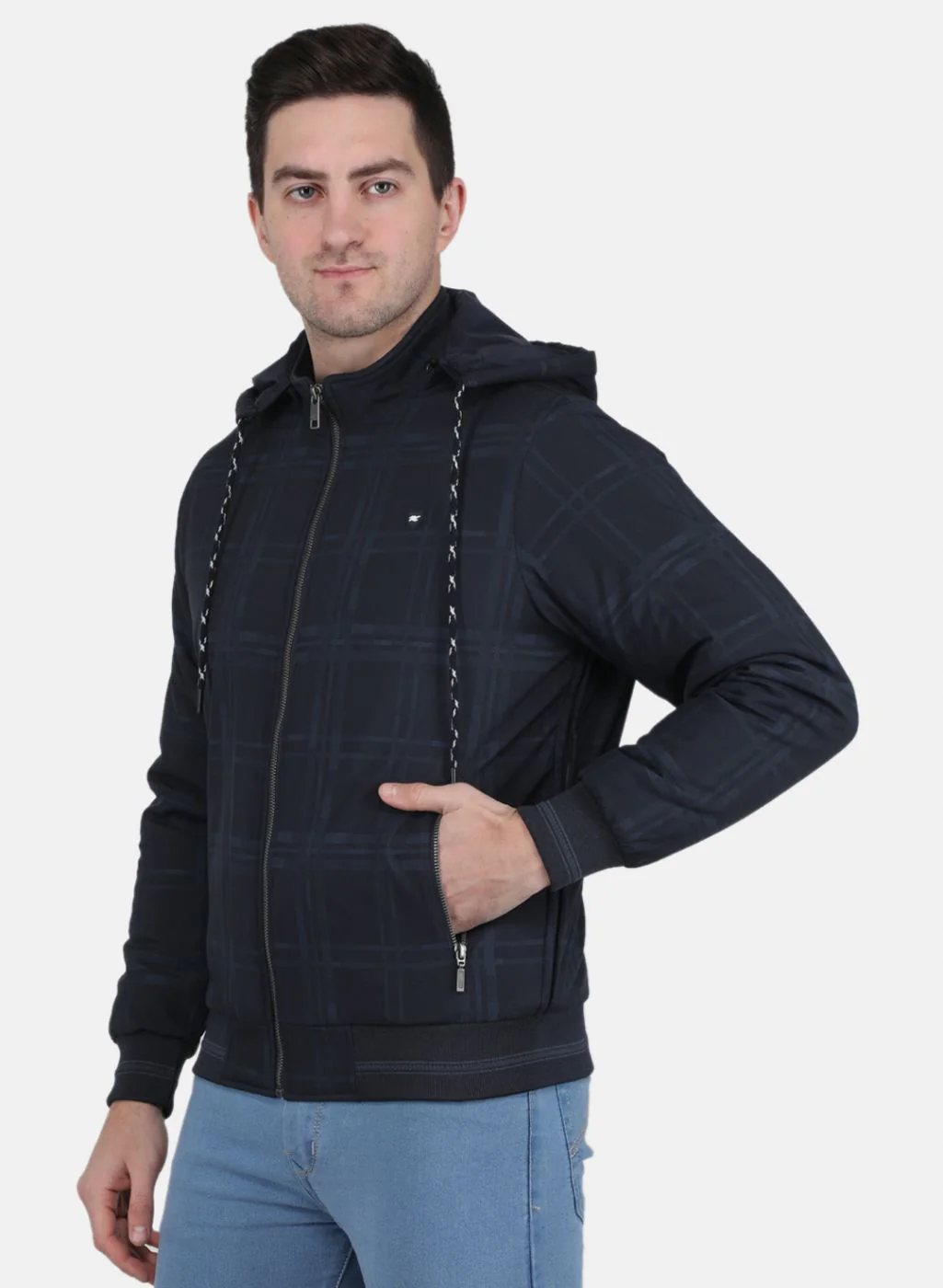 Men NAvy Blue Check Jacket - Image 2