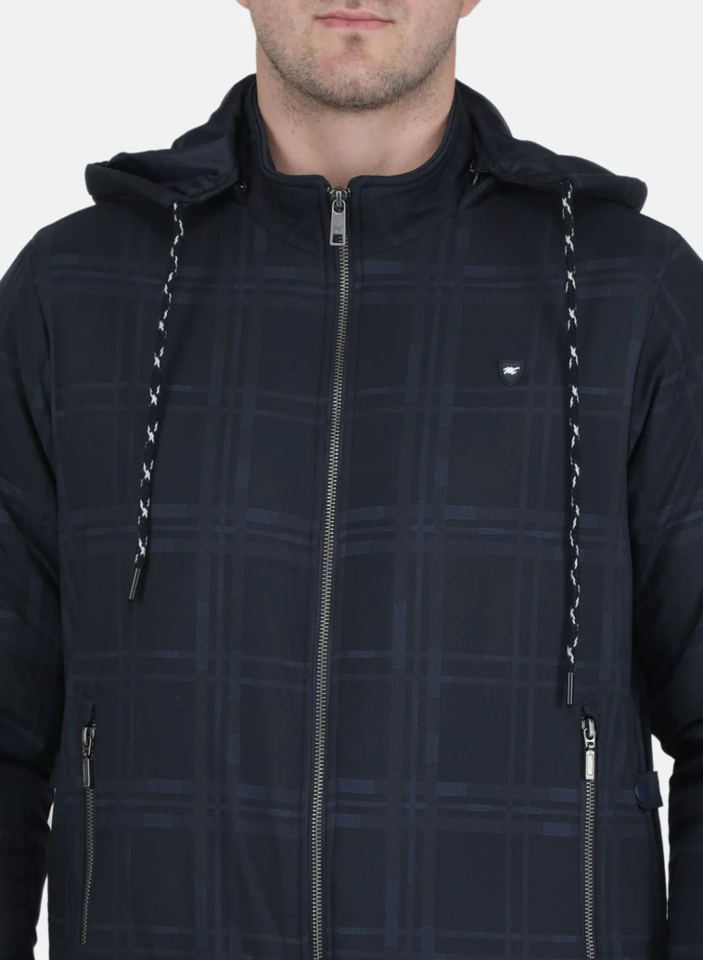 Men NAvy Blue Check Jacket - Image 5