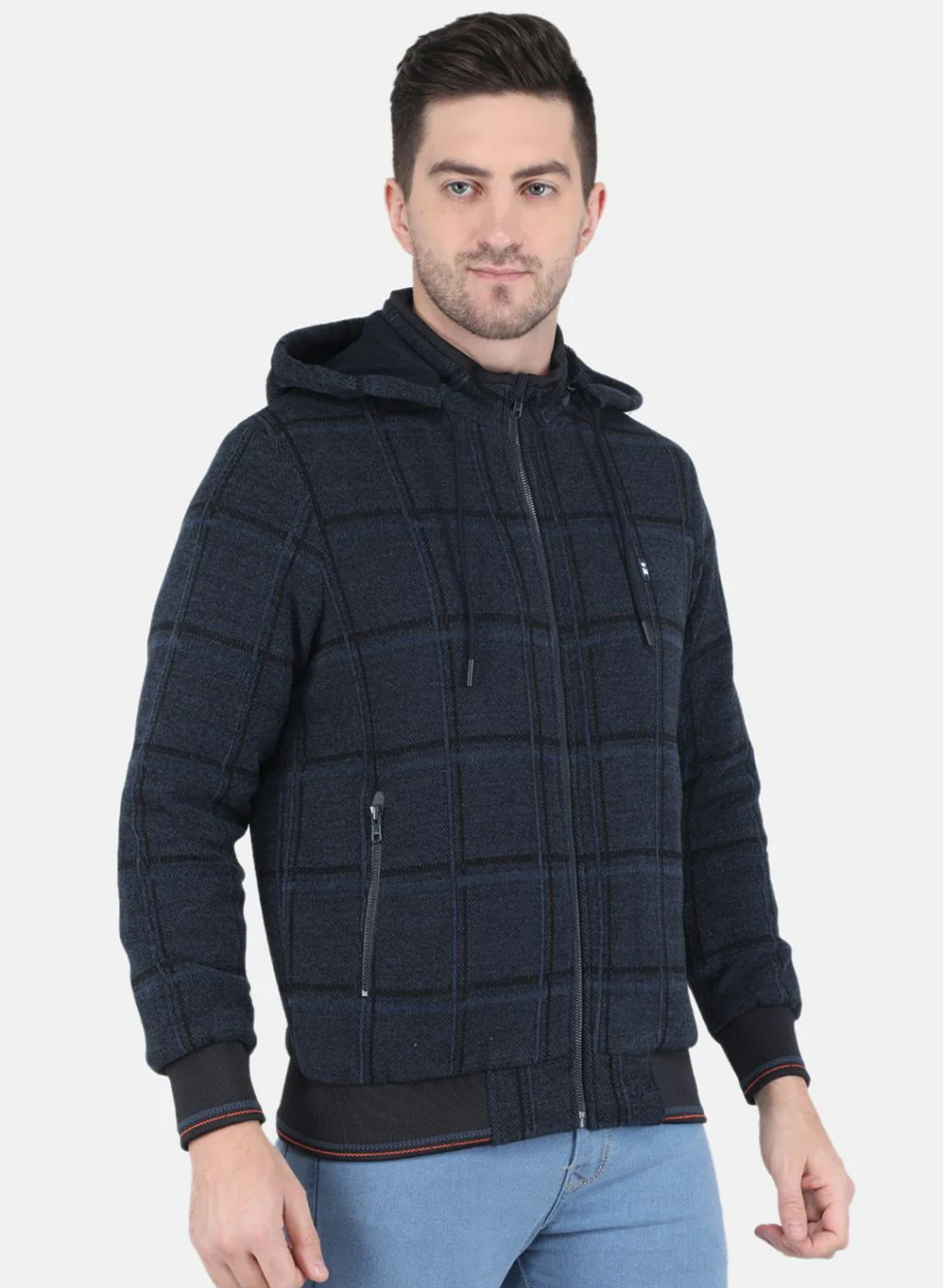 Men NAvy Blue Jaquard Jacket - Image 6