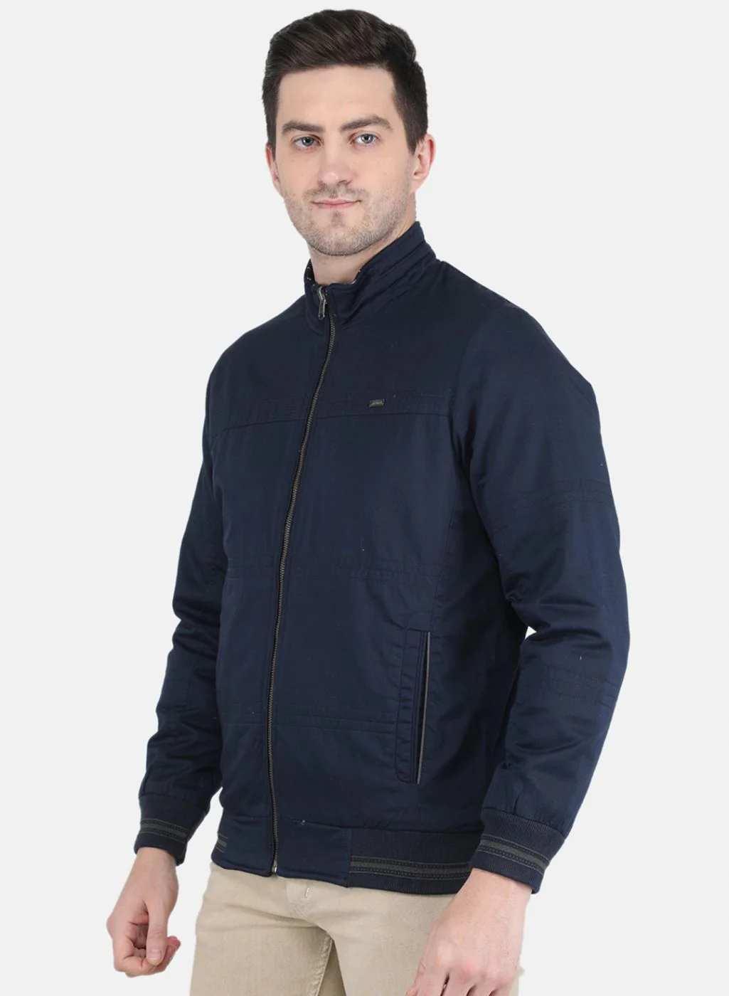 Men NAvy Blue Printed Jacket - Image 2