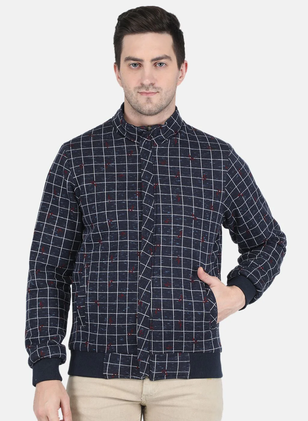 Men NAvy Blue Printed Jacket - Image 7