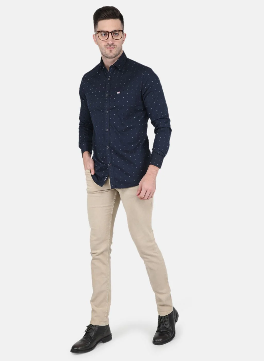Men NAvy Blue Printed Shirt - Image 4