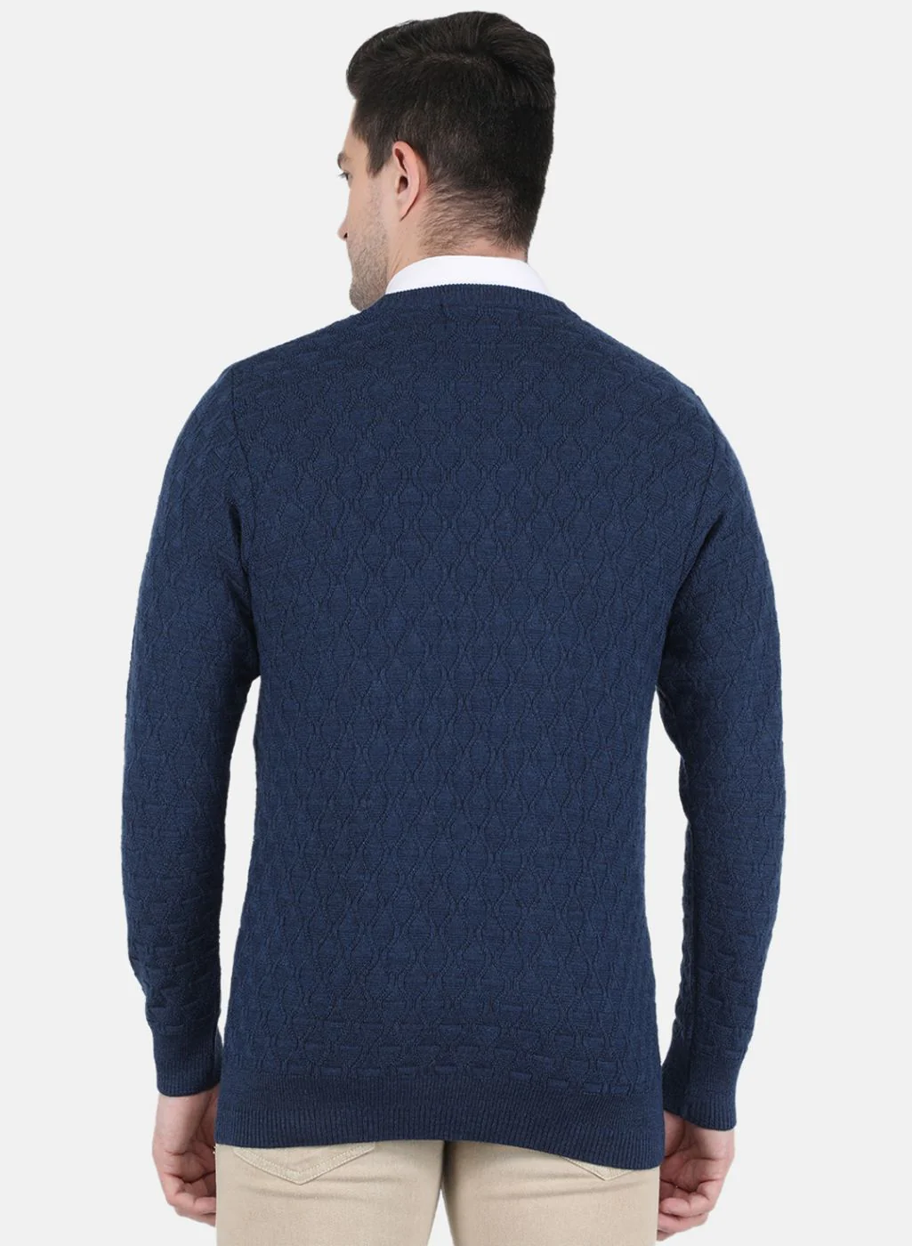 Men NAvy Blue Self design Pullover - Image 3