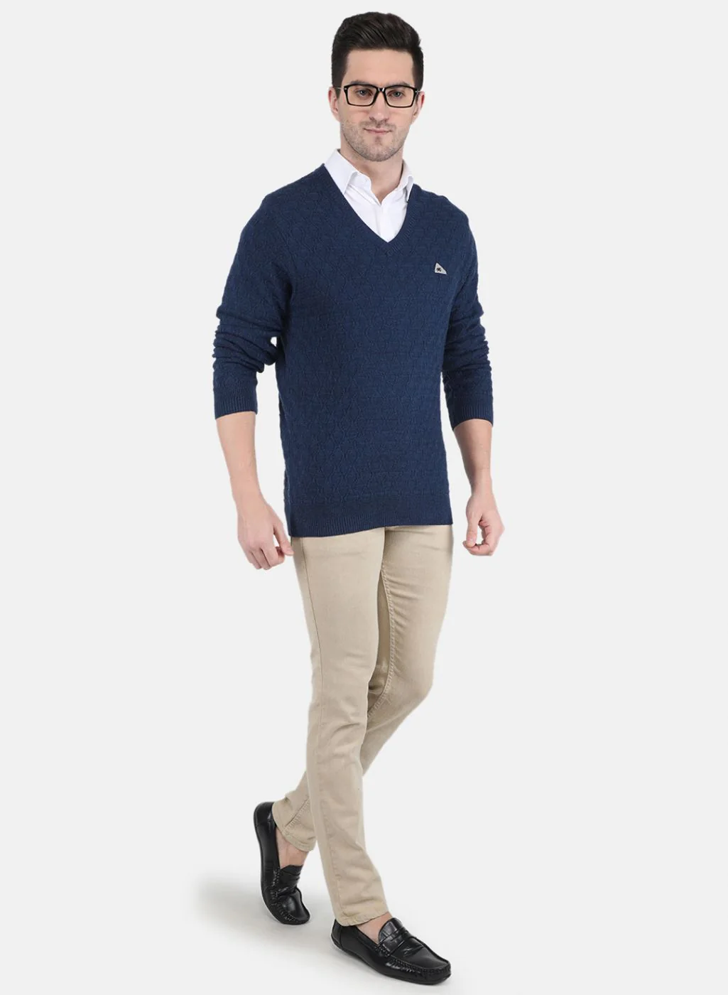 Men NAvy Blue Self design Pullover - Image 4