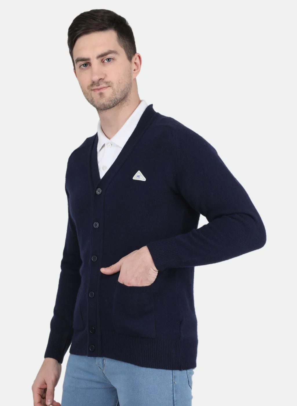 Men NAvy Blue Solid Cardigan - Image 2