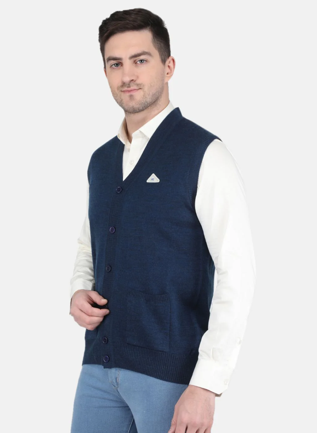 Men NAvy Blue Solid Cardigan - Image 2