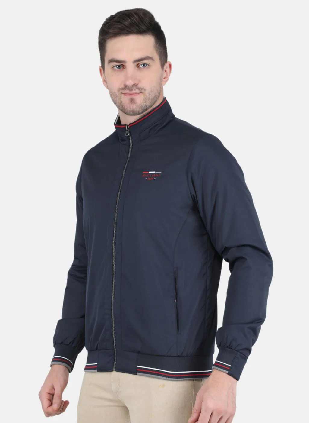 Men NAvy Blue Solid Jacket - Image 2
