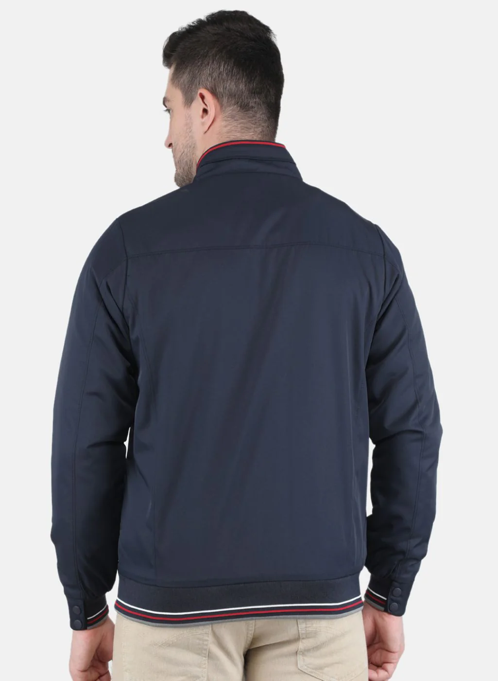 Men NAvy Blue Solid Jacket - Image 3