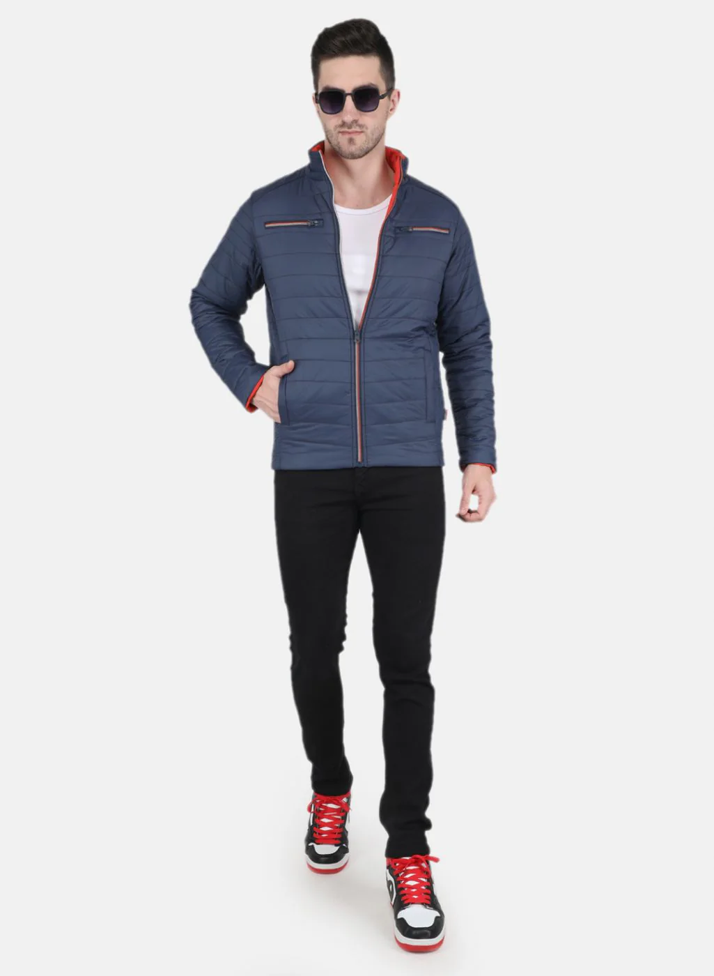 Men NAvy Blue Solid Jacket - Image 4