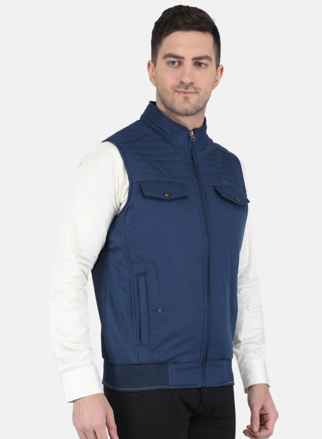 Men NAvy Blue Solid Jacket - Image 6