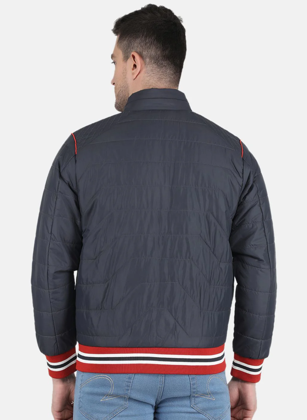 Men NAvy Blue Solid Jacket - Image 3