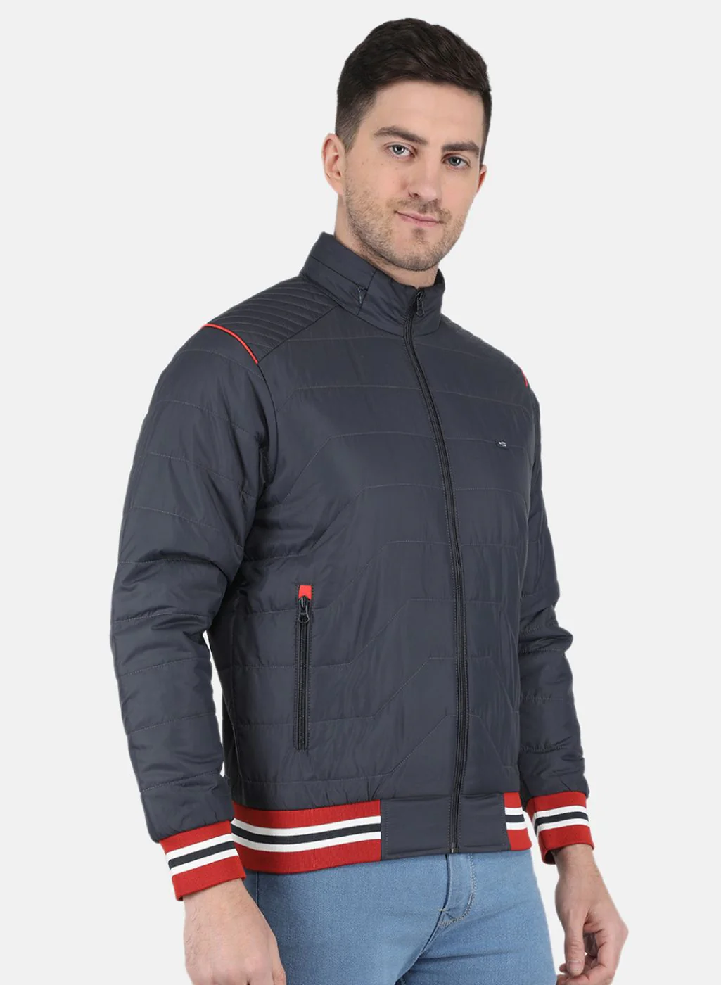 Men NAvy Blue Solid Jacket - Image 6