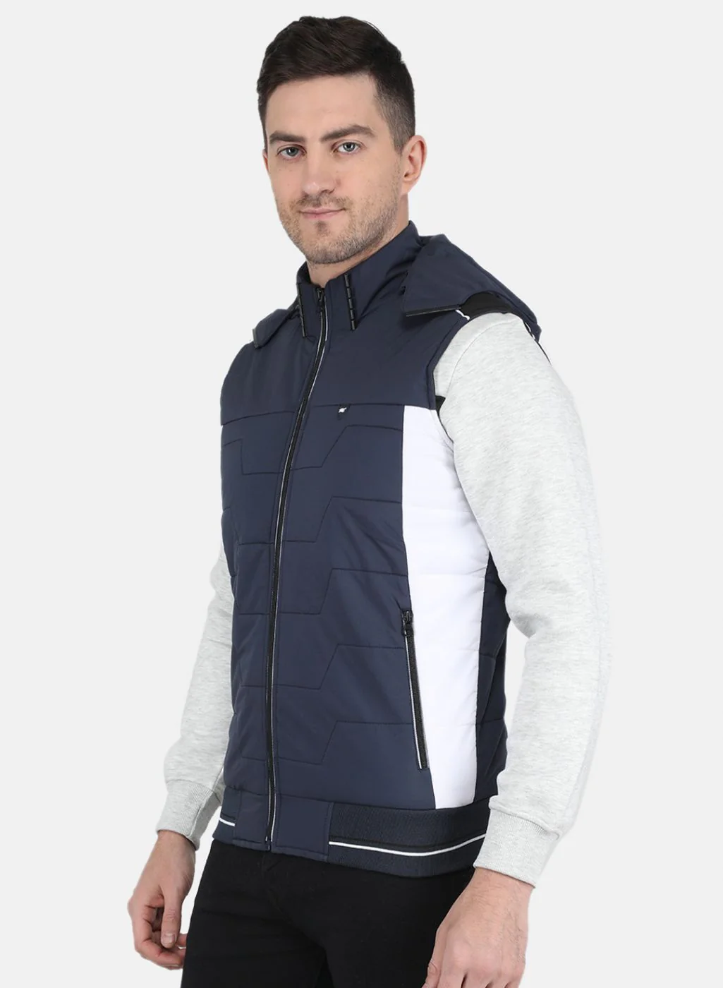 Men NAvy Blue Solid Jacket - Image 2