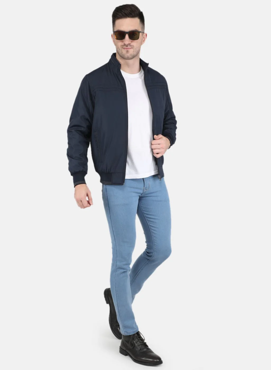 Men NAvy Blue Solid Jacket - Image 4
