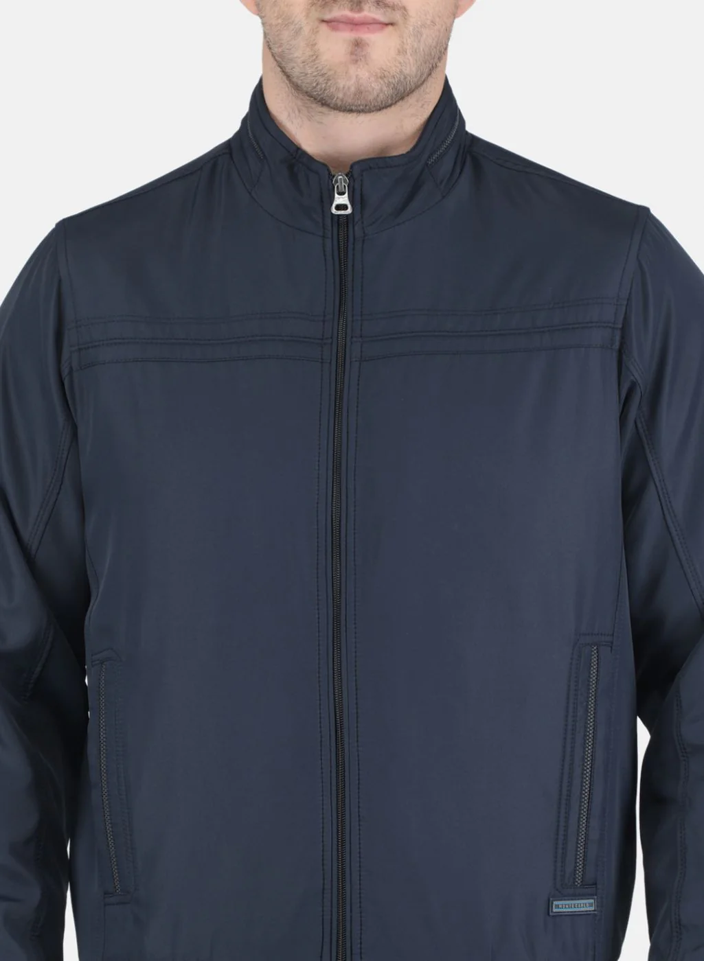 Men NAvy Blue Solid Jacket - Image 5
