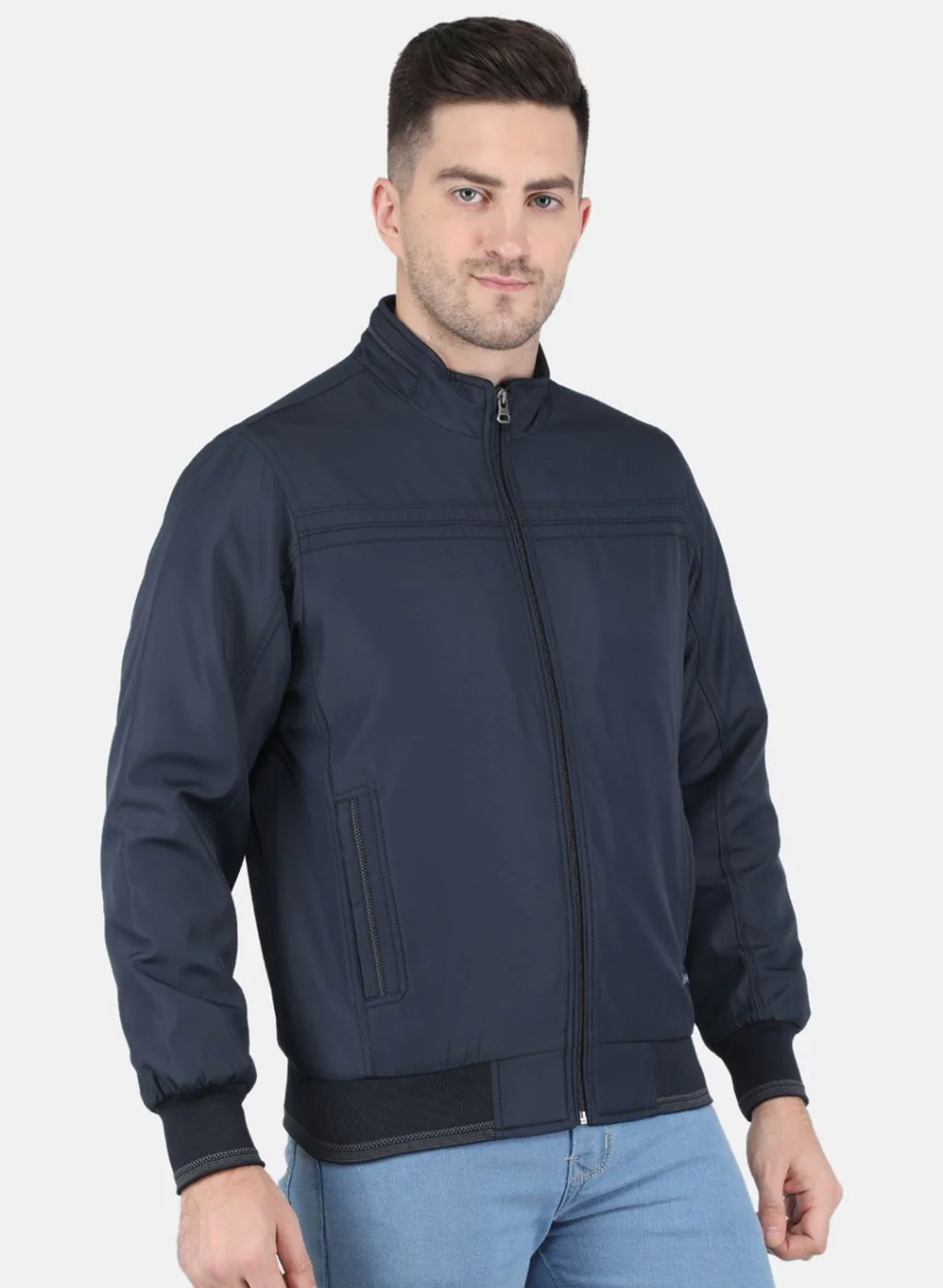 Men NAvy Blue Solid Jacket - Image 6