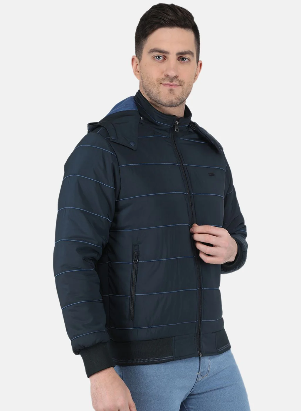 Men NAvy Blue Solid Jacket - Image 6