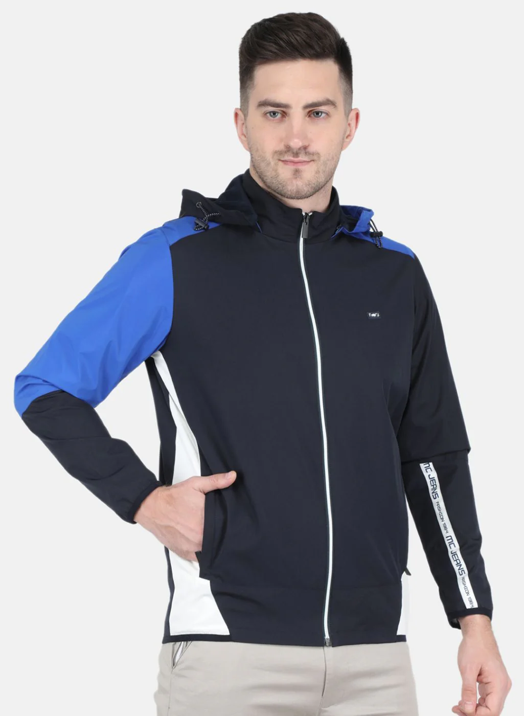 Men NAvy Blue Solid Jacket - Image 6
