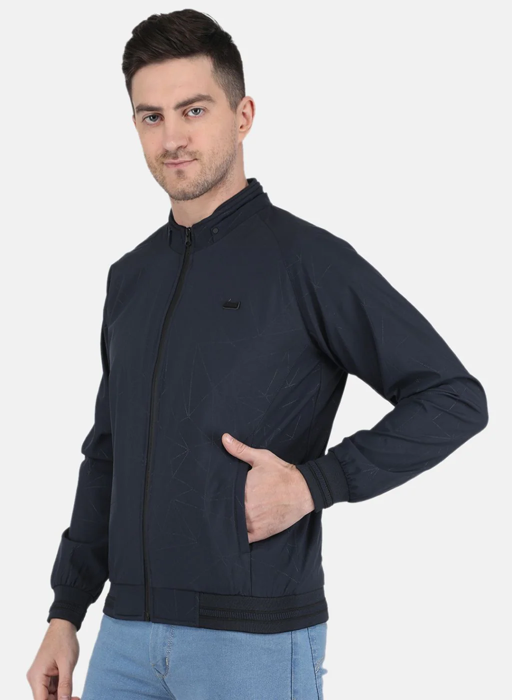 Men NAvy Blue Solid Jacket - Image 2
