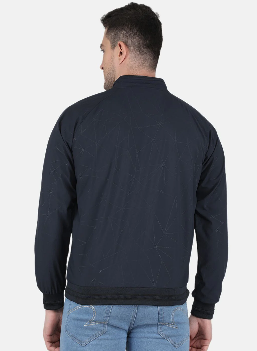 Men NAvy Blue Solid Jacket - Image 3