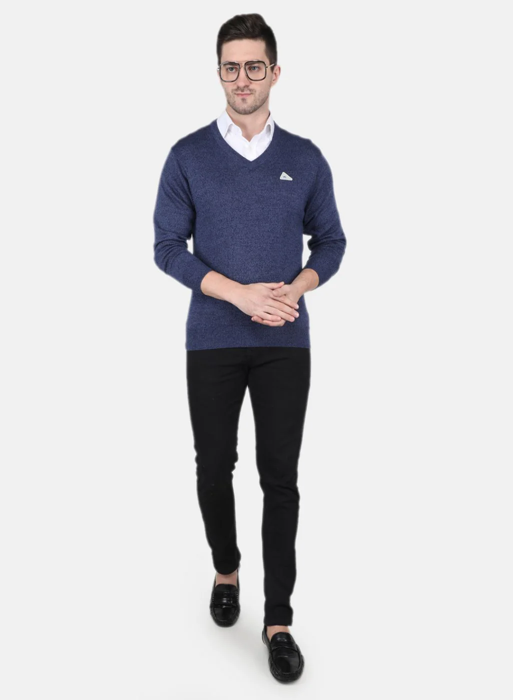 Men NAvy Blue Solid Pullover - Image 4