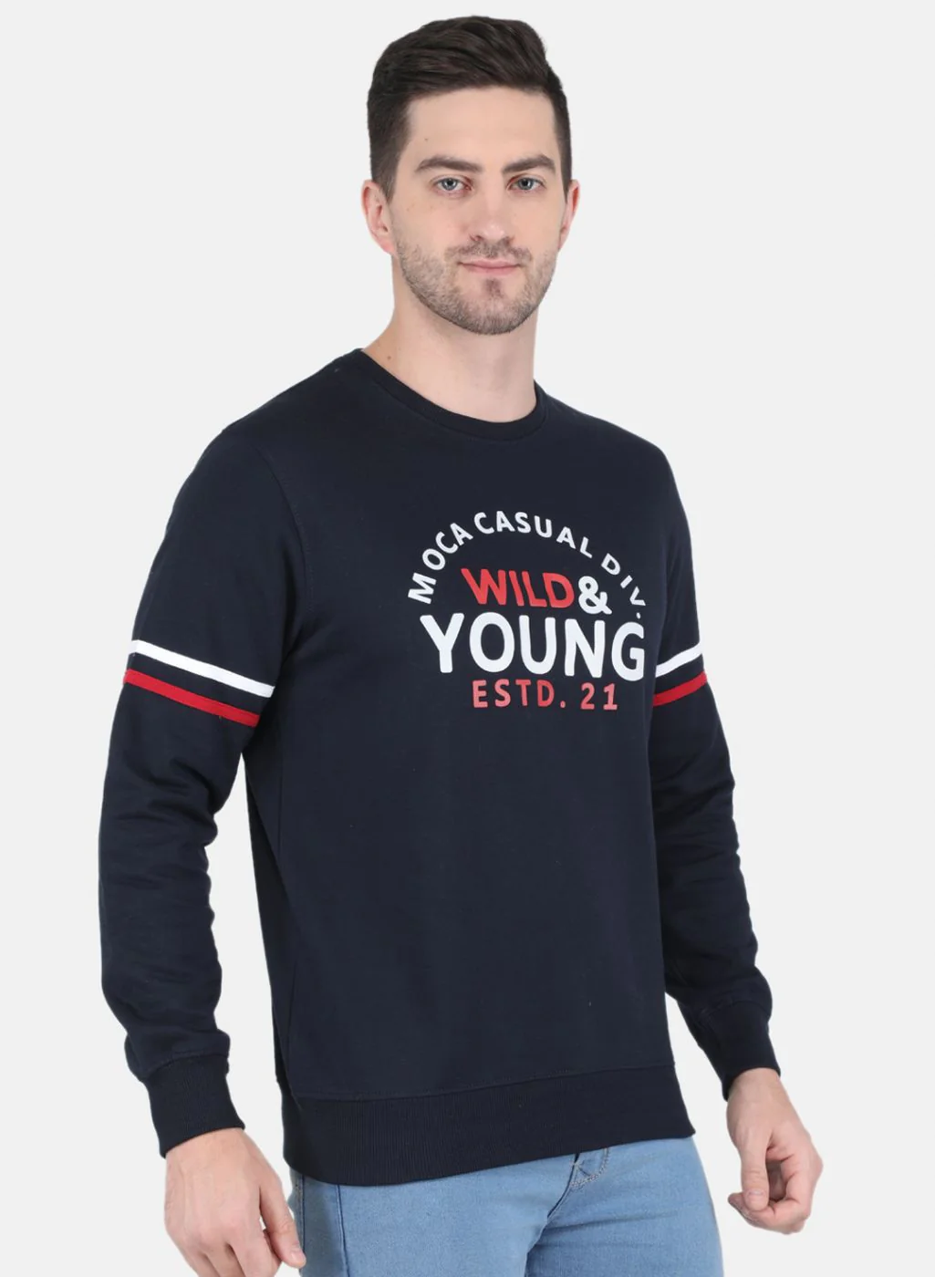Men NAvy Blue Solid Sweatshirt - Image 6