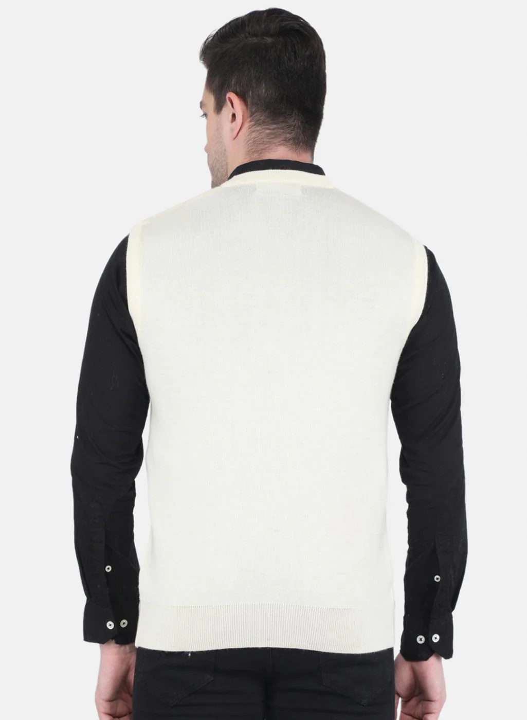 Men Off White Solid Sweater - Image 3
