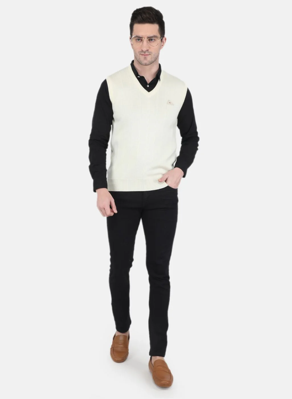 Men Off White Solid Sweater - Image 4