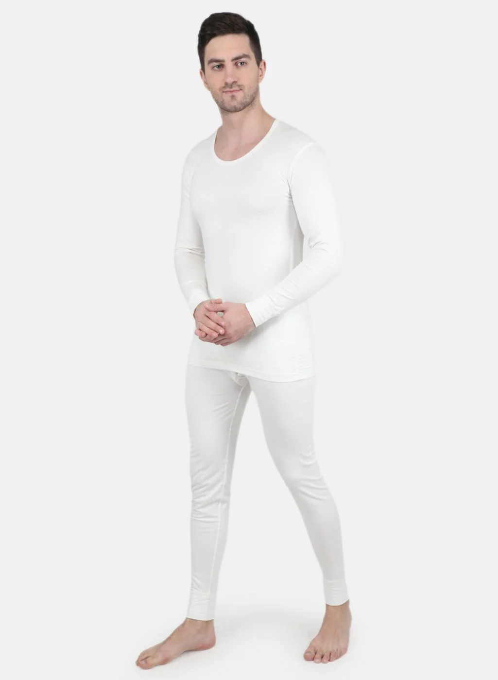Men Off White Solid Thermal Lower - Image 4