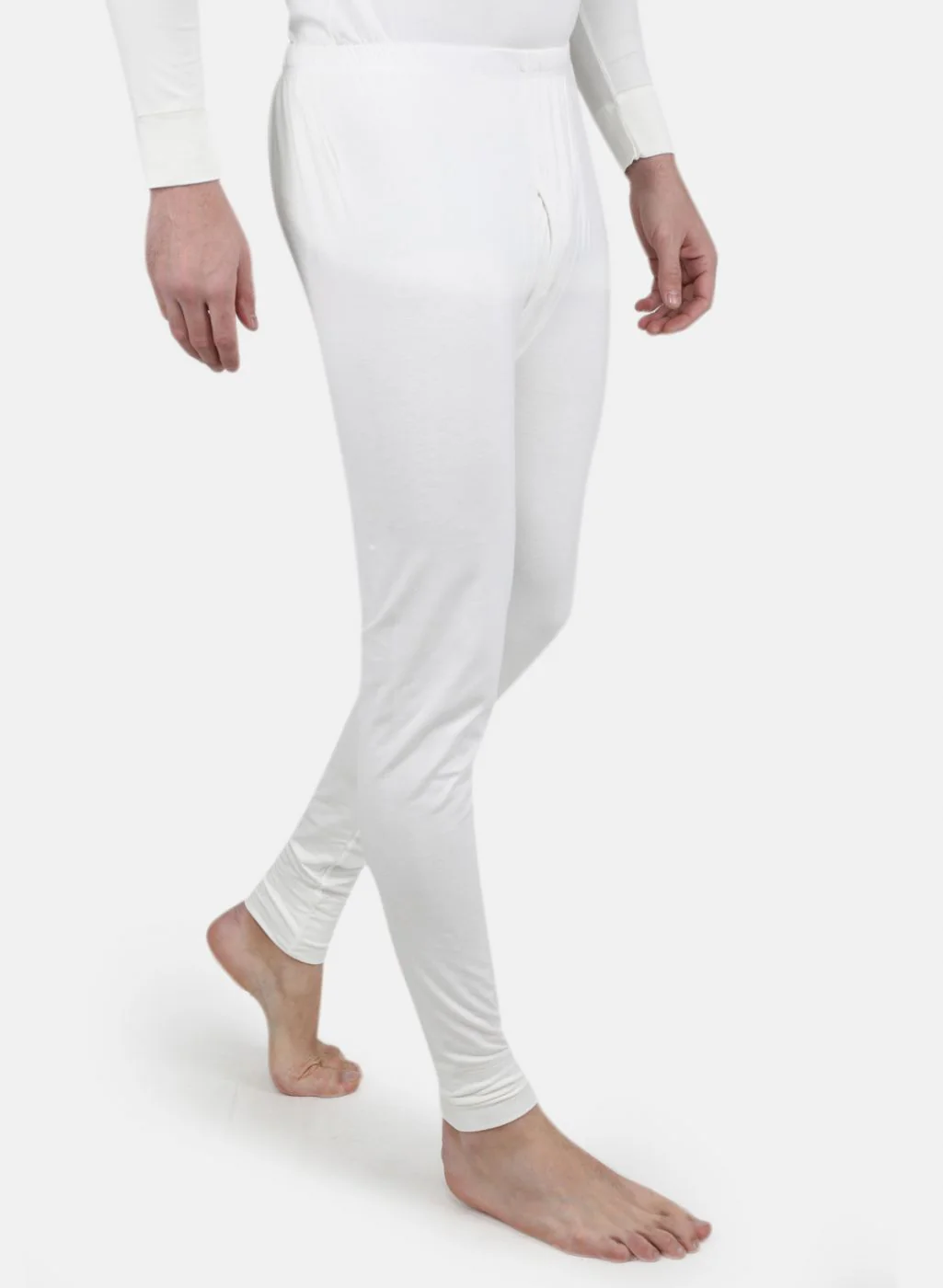 Men Off White Solid Thermal Lower - Image 6