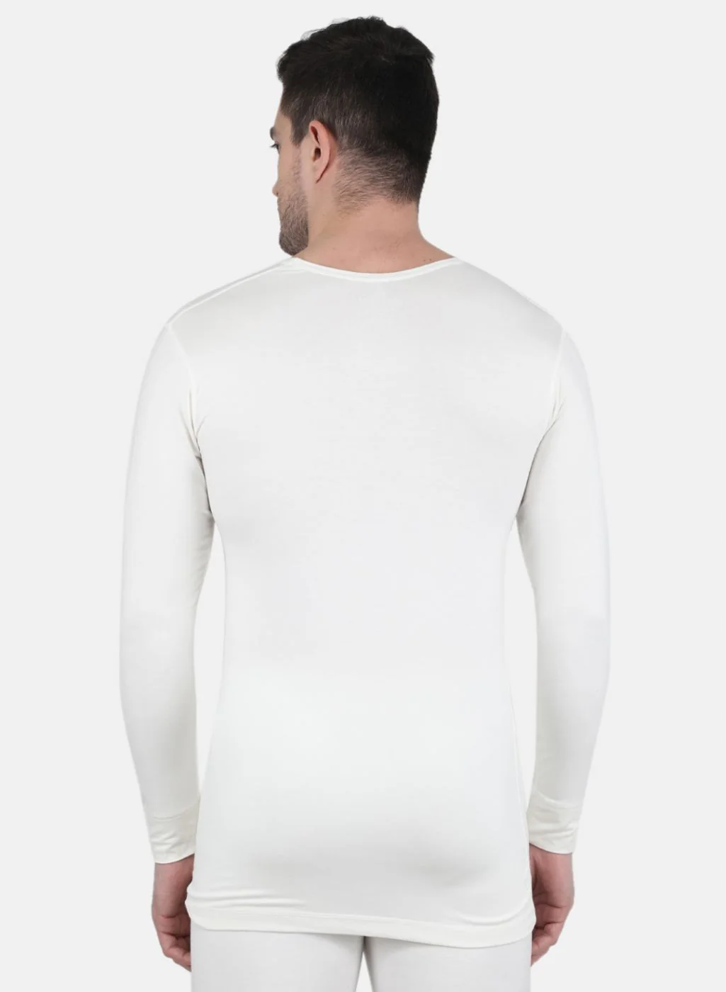 Men Off White Solid Thermal Vest - Image 3