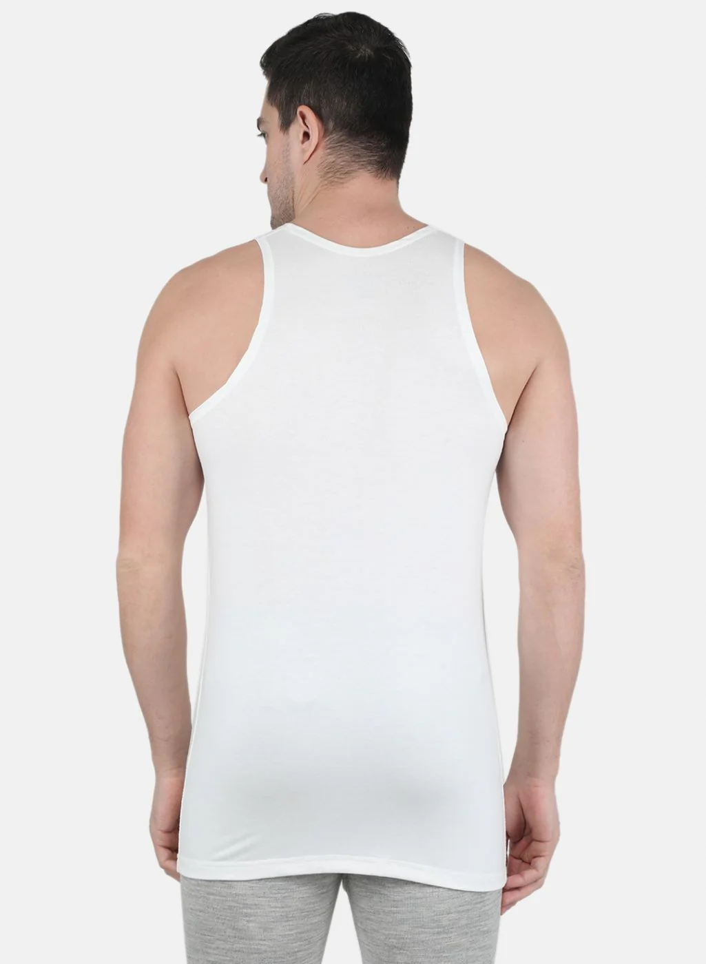 Men Off White Solid Thermal Vest - Image 3