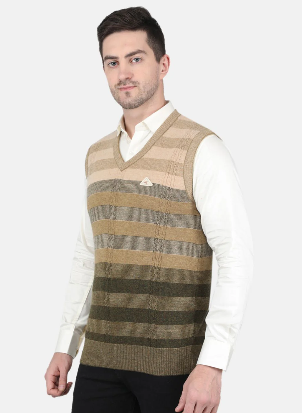 Men Olive Self Design Sweater - Image 2