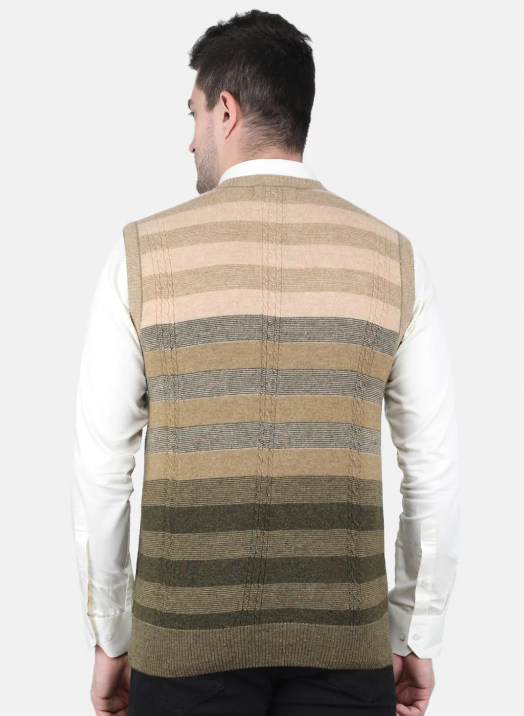 Men Olive Self Design Sweater - Image 3
