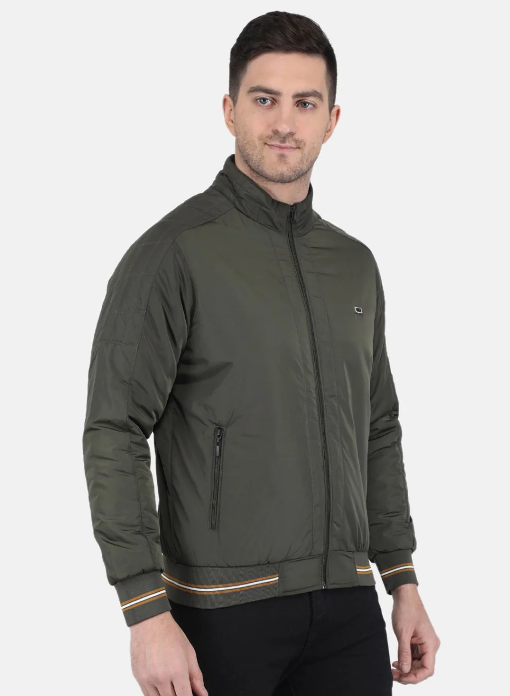 Men Olive Solid Jacket - Image 6