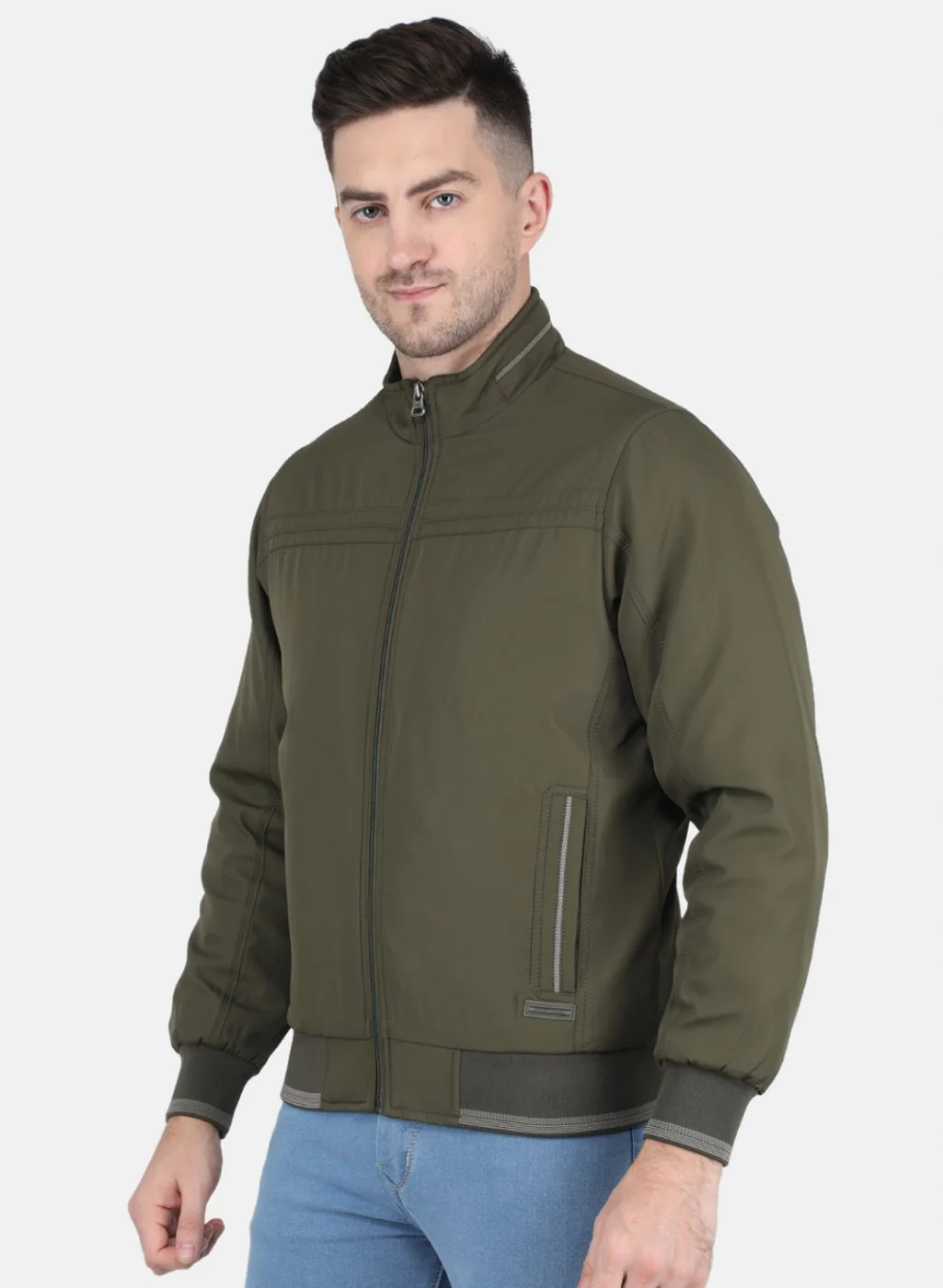 Men Olive Solid Jacket - Image 2