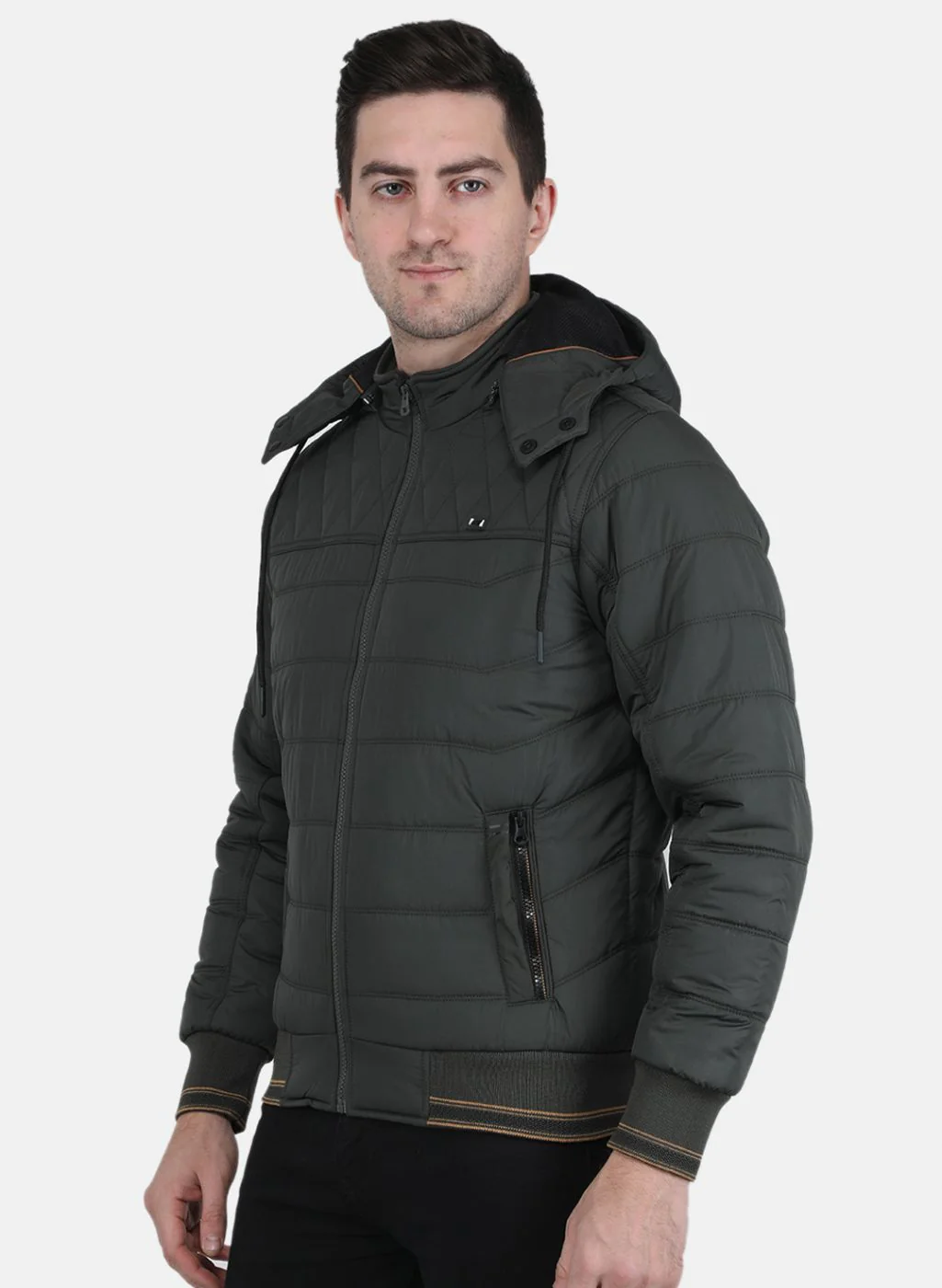 Men Olive Solid Jacket - Image 2