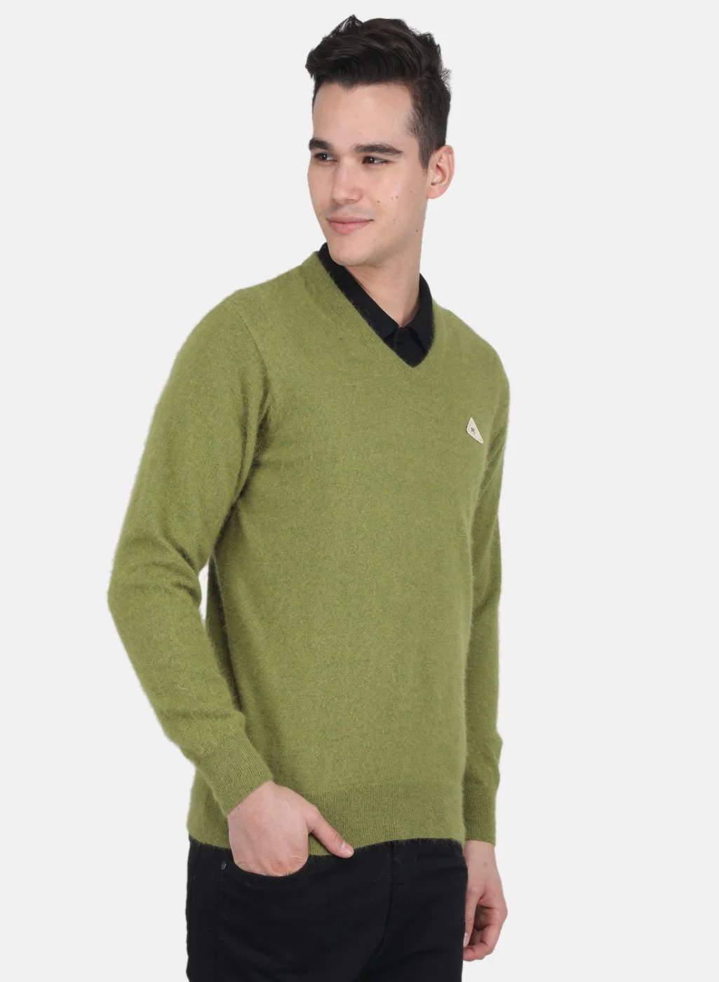 Men Olive Solid Pullover - Image 6