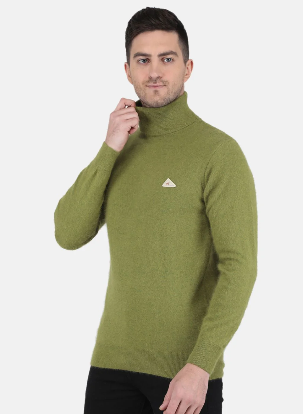 Men Olive Solid Pullover - Image 2