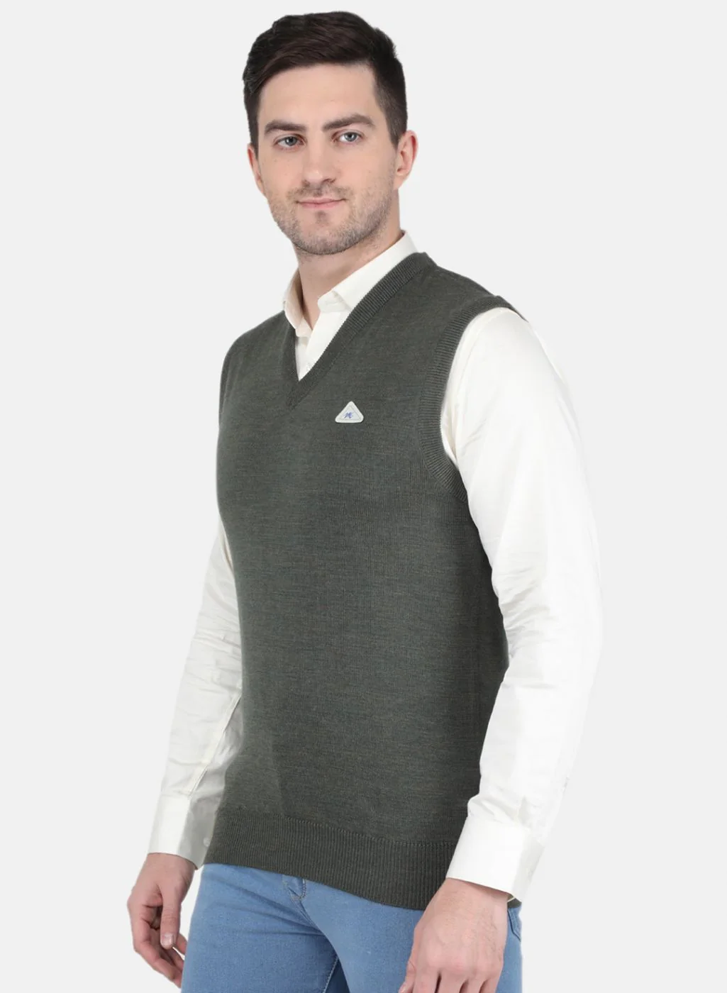 Men Olive Solid Sweater - Image 2