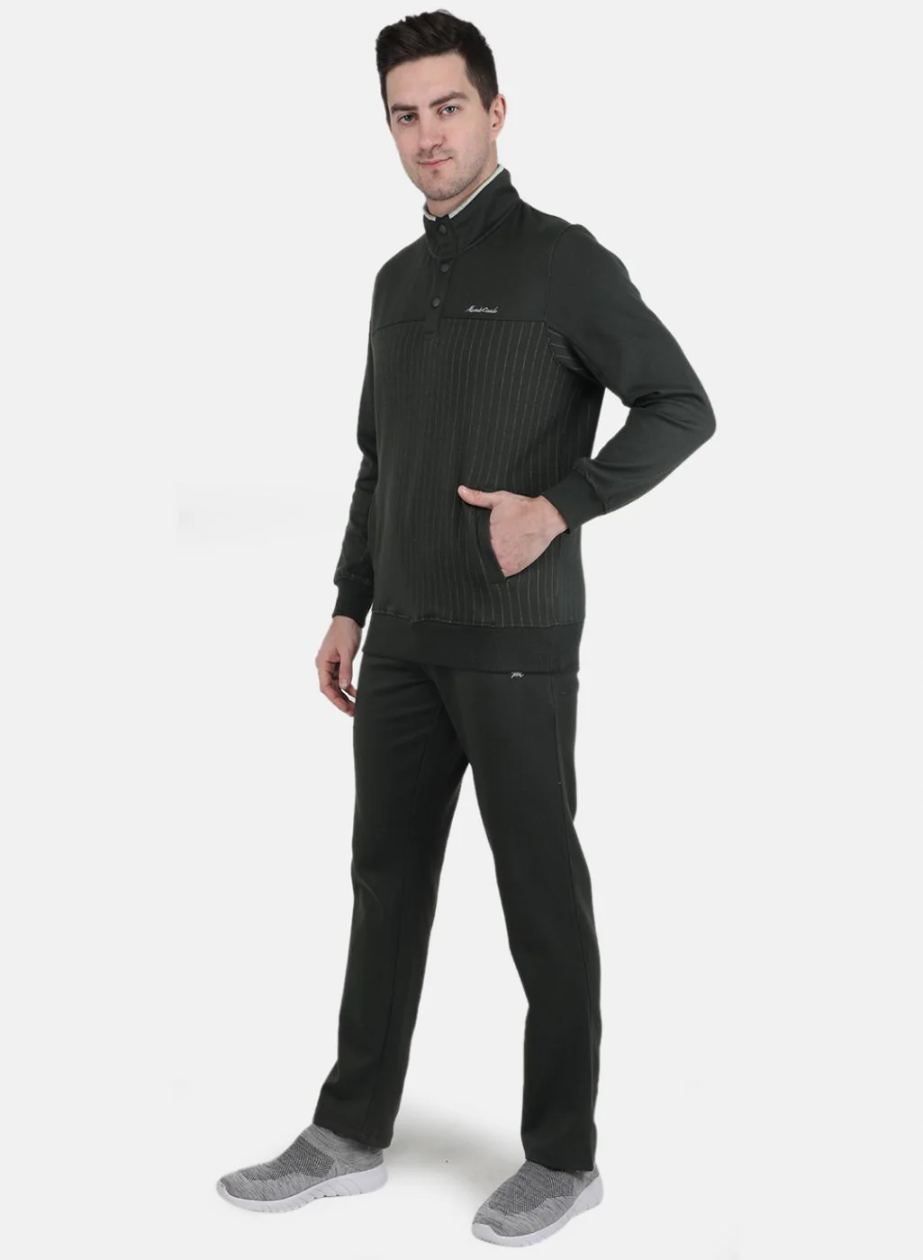 Men Olive Solid Tracksuit - Image 2