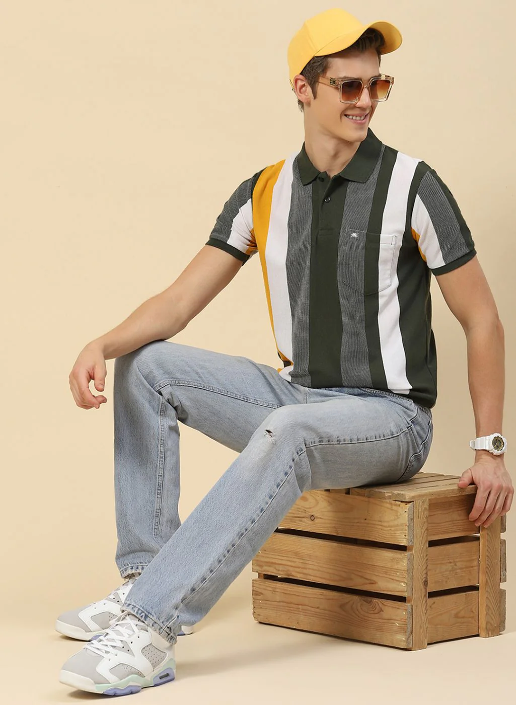 Men Olive Stripe T-Shirt
