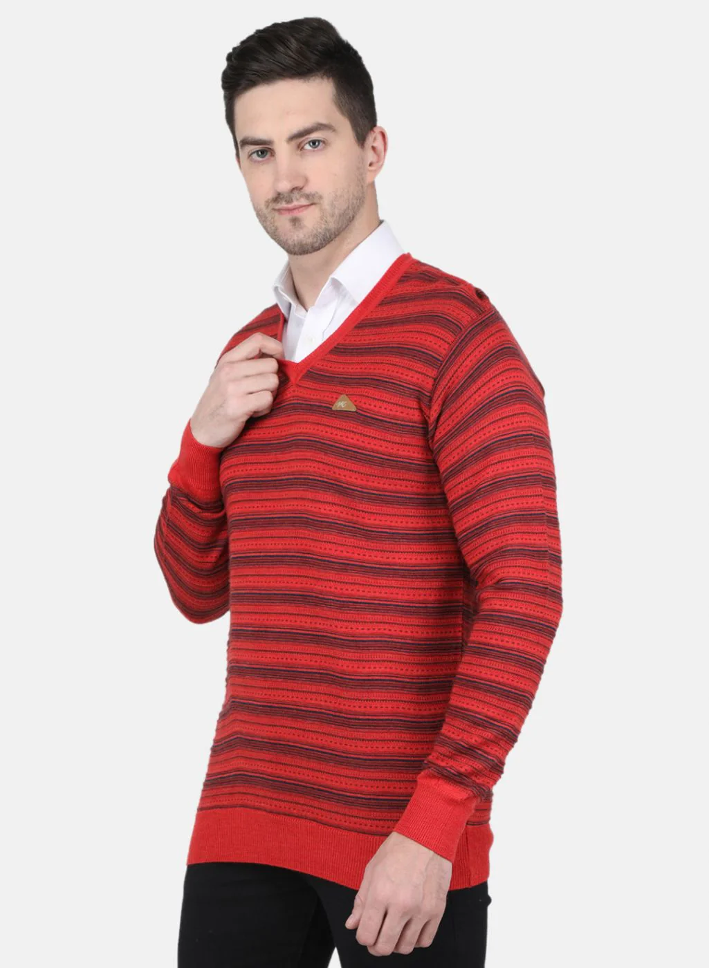 Men Orange Jaquard Pullover - Image 2