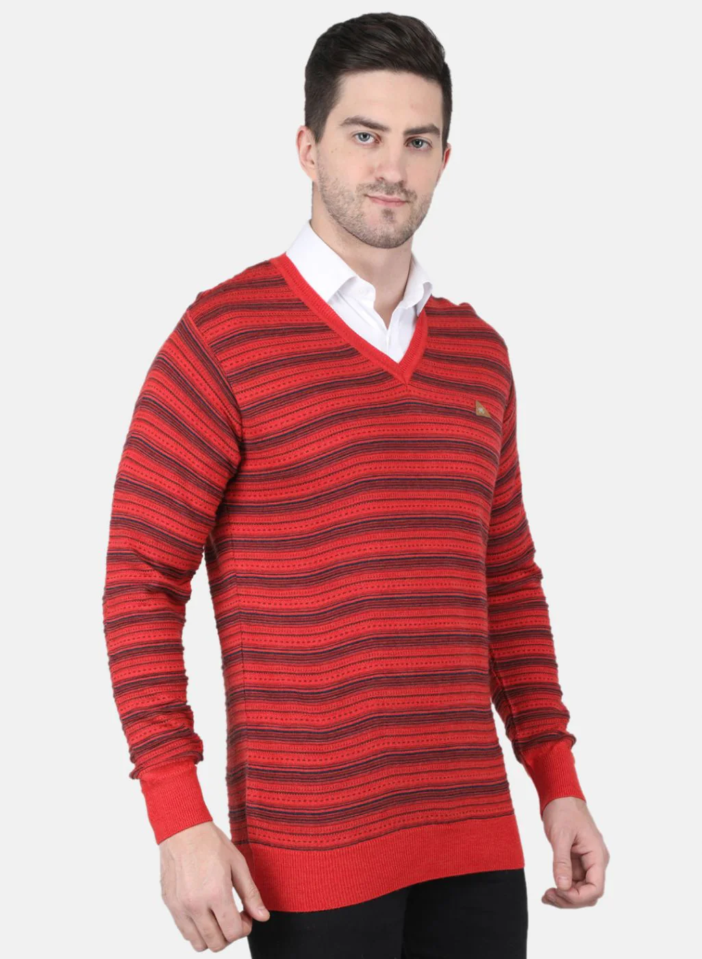 Men Orange Jaquard Pullover - Image 6