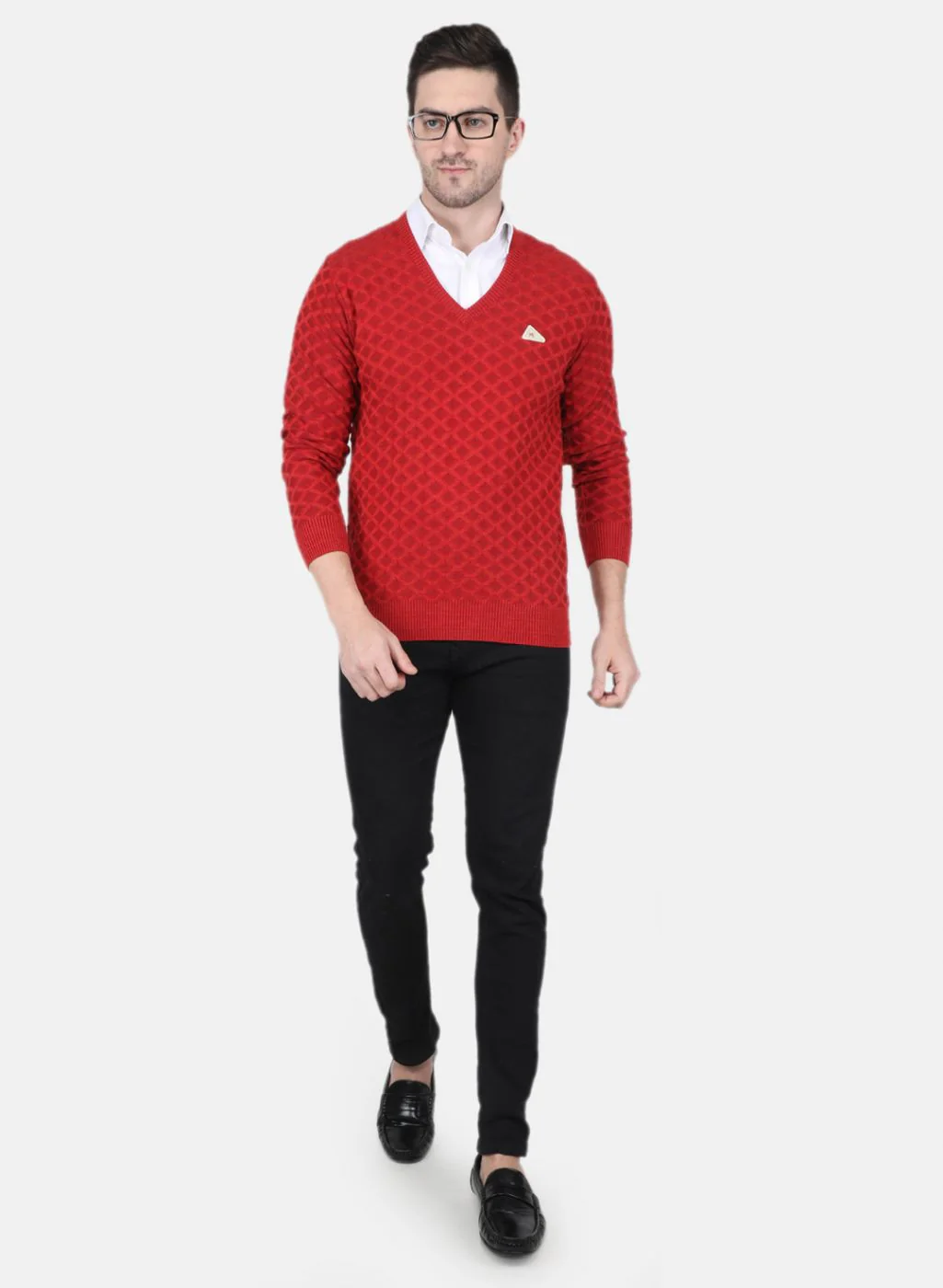Men Orange Jaquard Pullover - Image 4