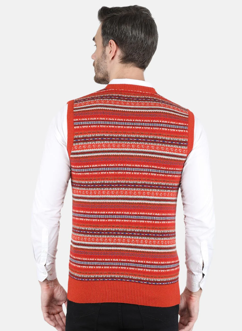 Men Orange Jaquard Sweater - Image 3