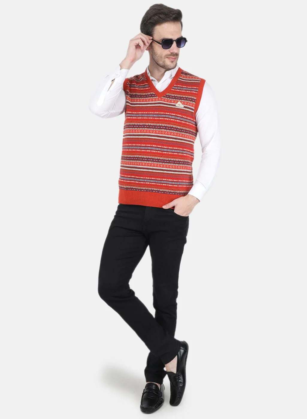 Men Orange Jaquard Sweater - Image 4