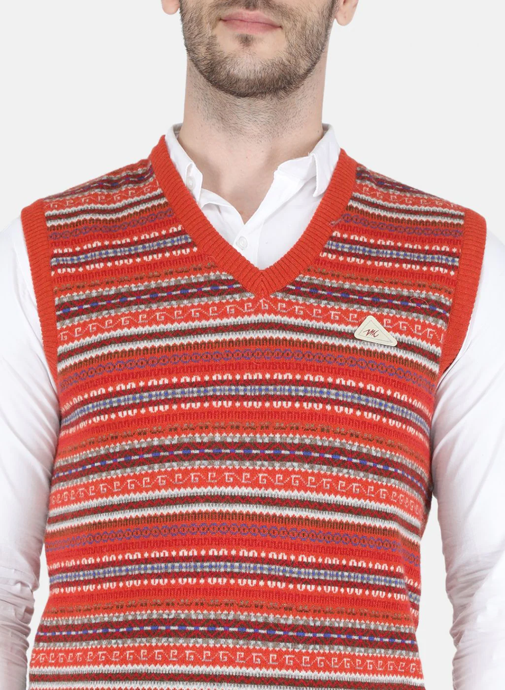 Men Orange Jaquard Sweater - Image 5