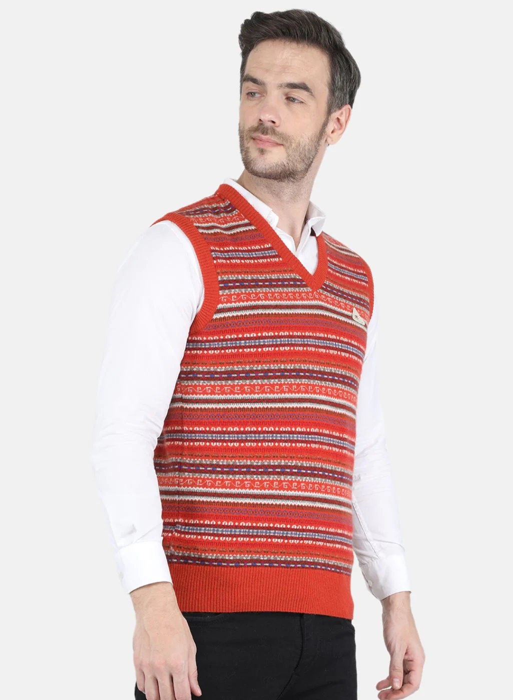 Men Orange Jaquard Sweater - Image 6