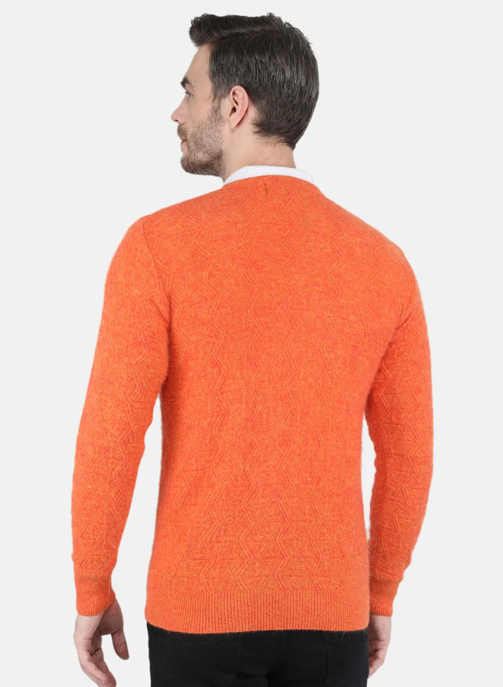 Men Orange Self design Pullover - Image 3